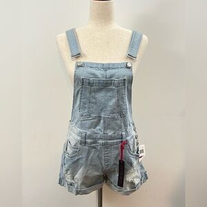 Dollhouse Juniors Sz 11 Denim Overalls Distressed Stretch Blue Short-alls NWT